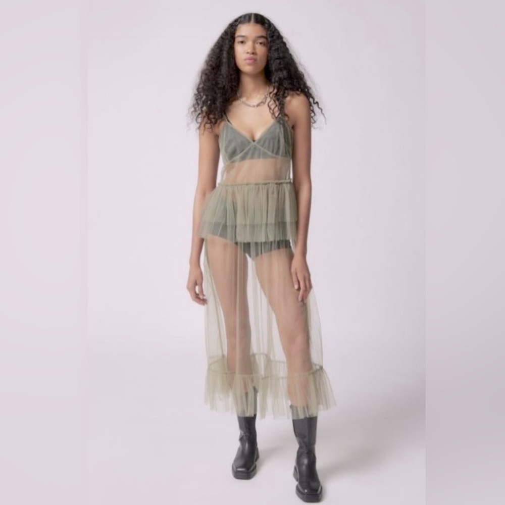 Urban Outfitters Sheer Mesh Ruffle Midi Dress